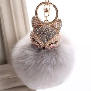 New Adorable Furry Rhinestone Fox Keychain/Bag Charm